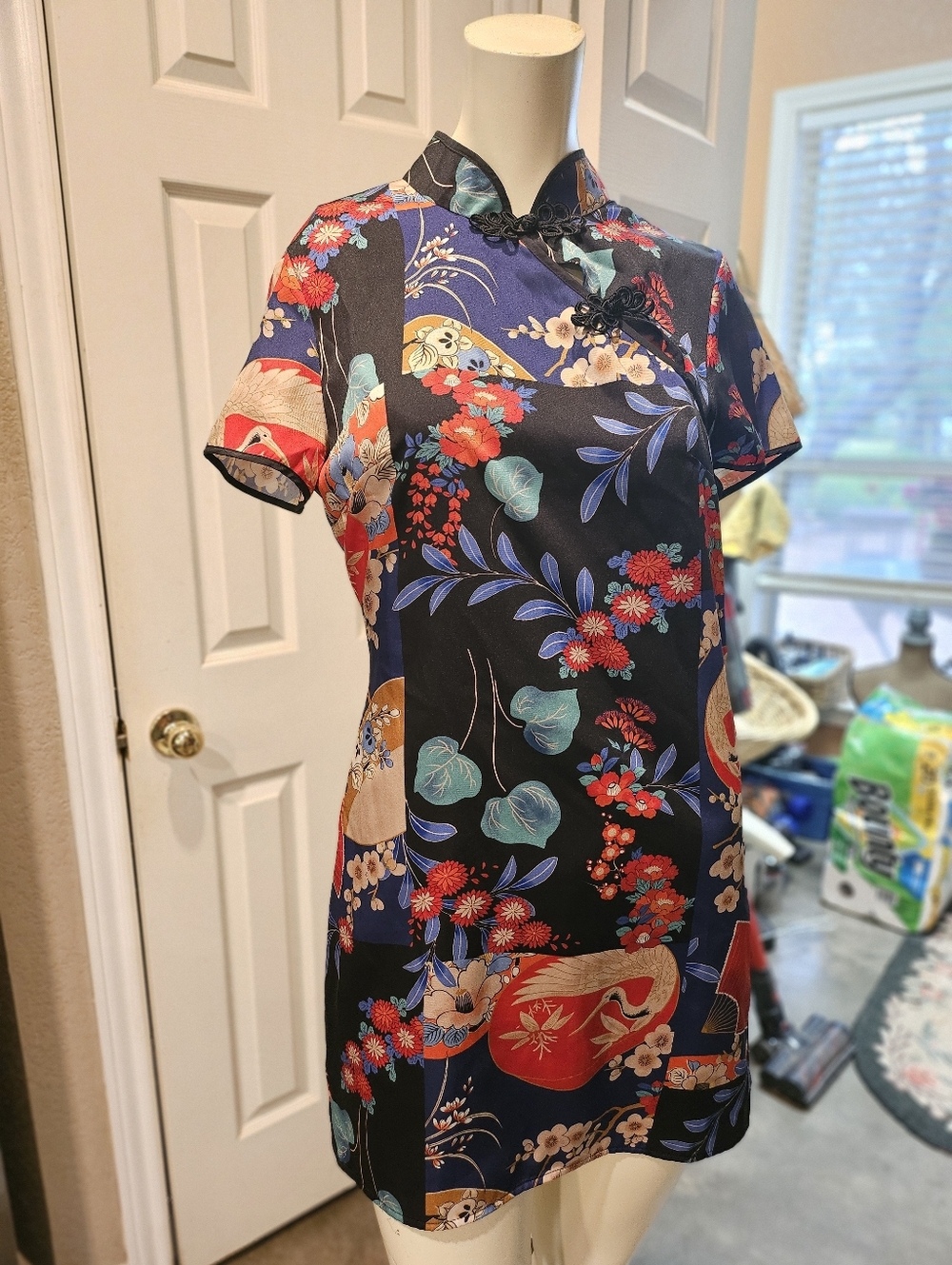 Zara Dress Womens Small Cheongsam Asian Oriental Inspired Crane Floral Satin  S